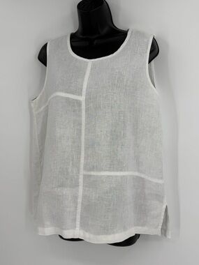 Mosaic USA Linen Patchwork Sleeveless Top | White | Medium